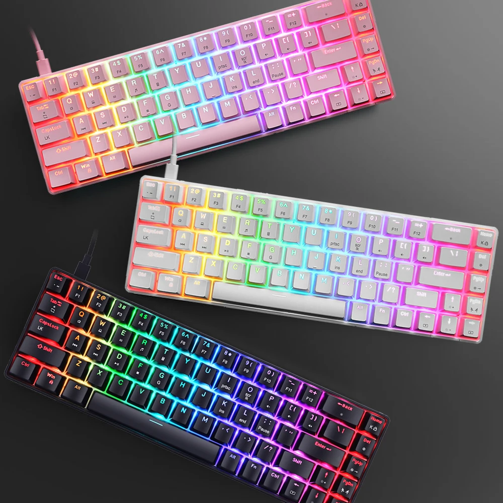 RGB Gaming Mechanical Keyboard Wired 68 Key Small Game Keyboard LED Backlight Red Blue Switch For Gamer Laptop PC Computer