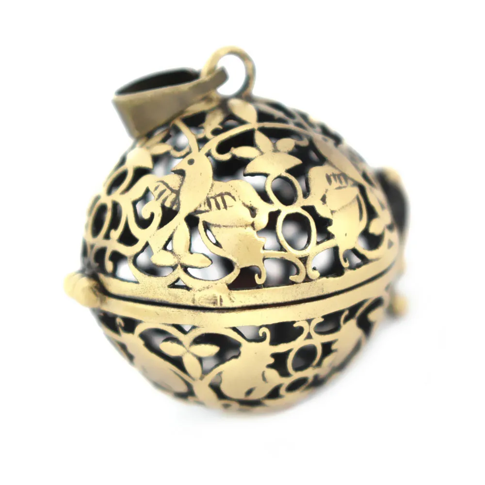 

Vintage Round Ball Hollow Filigree Locket Cage Pendant Essential Oil Diffuser DIY Findings Antique Bronze Brushed Brass 30x25mm