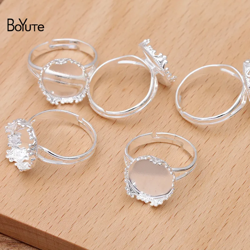 Boyute (50 Stuks/partij) Fit 12Mm Cabochon Metalen Messing Kroon Kroon Ring Lege Lade Basisinstellingen Diy Handgemaakte Sieraden Accessoires