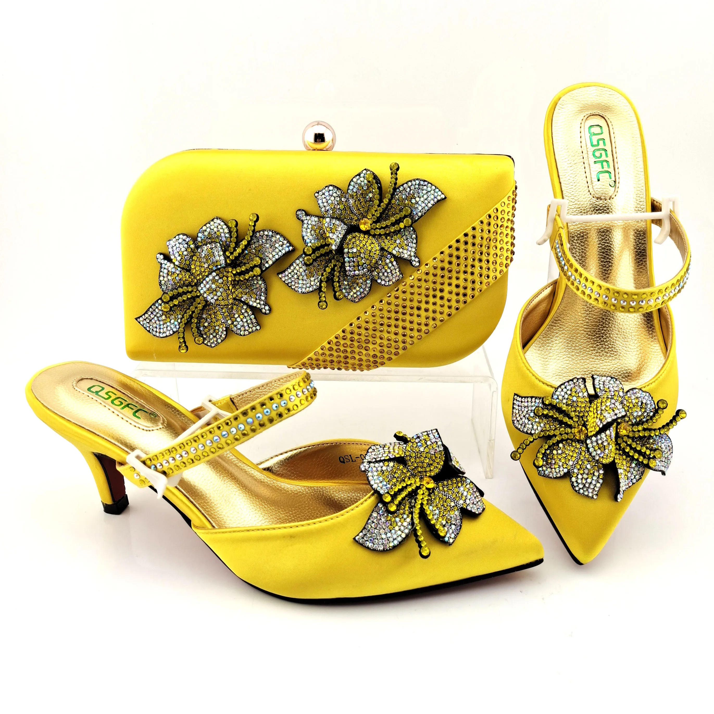 Doershow Italian Shoe and Bag Set New Shoes and Bag Set In Italy yellow  Color Italian Shoes with Matching Bags! HGO1-16