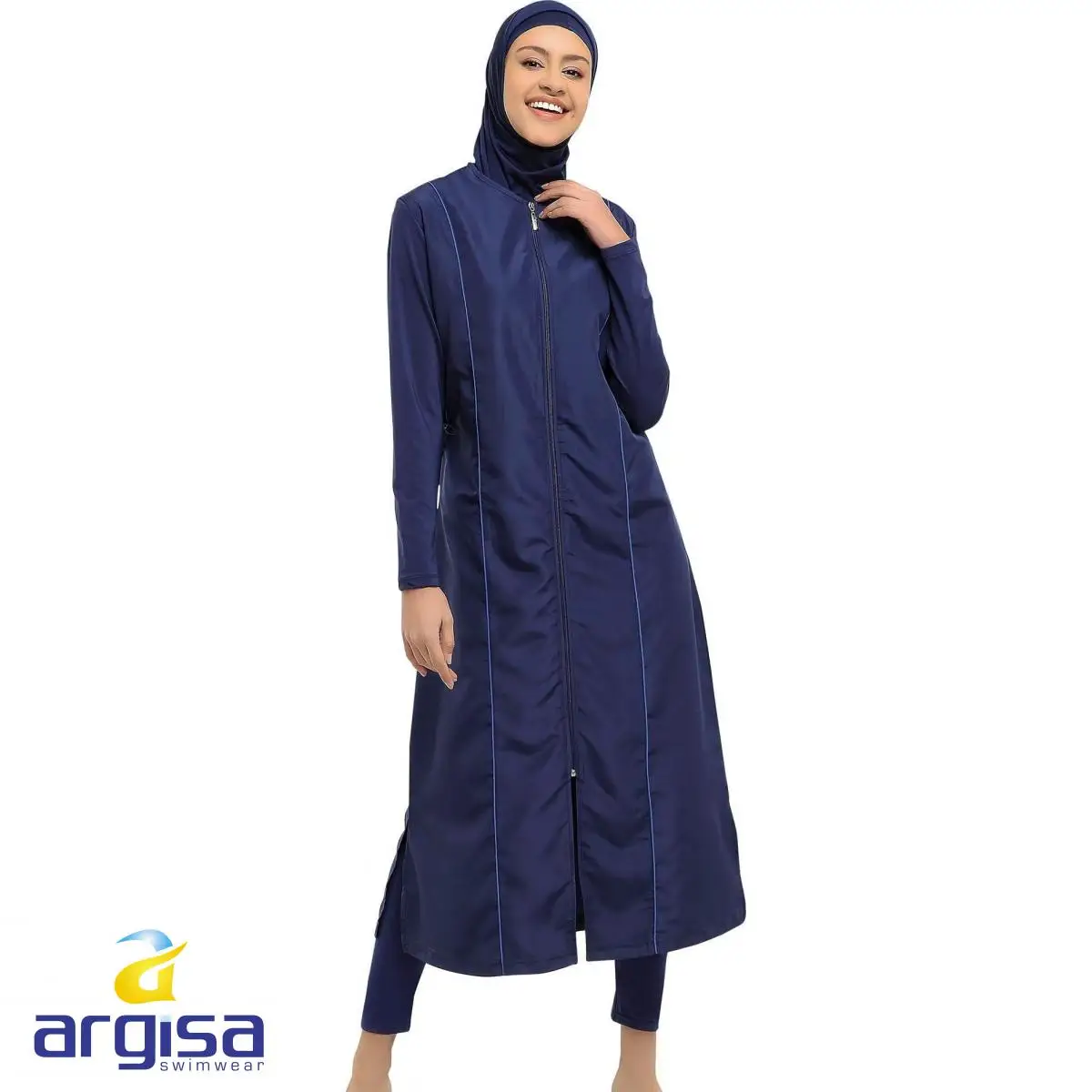 Argisa 7119 Extra Long Micro Sleeves Full Burkini Muslim Swimwear M-3XL Plus Size Hijab Islamic Swimsuit Turkey Women Black Blue