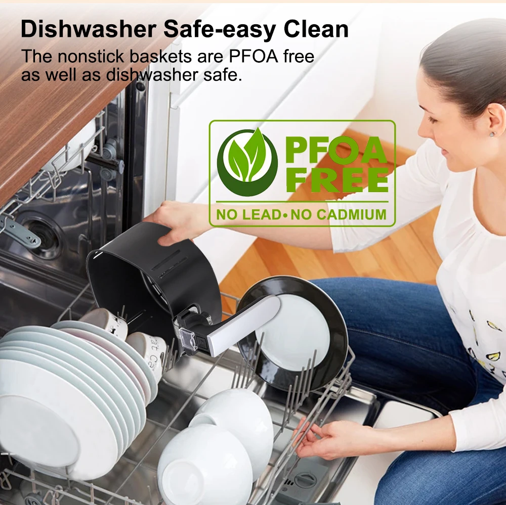 Biolomix Lucht Friteuse Een Touch Screen Met 8 Koken Functies, Anti-aanbak Dubbele Pot, 5L Zwart Oilless Air Friteuses Oven