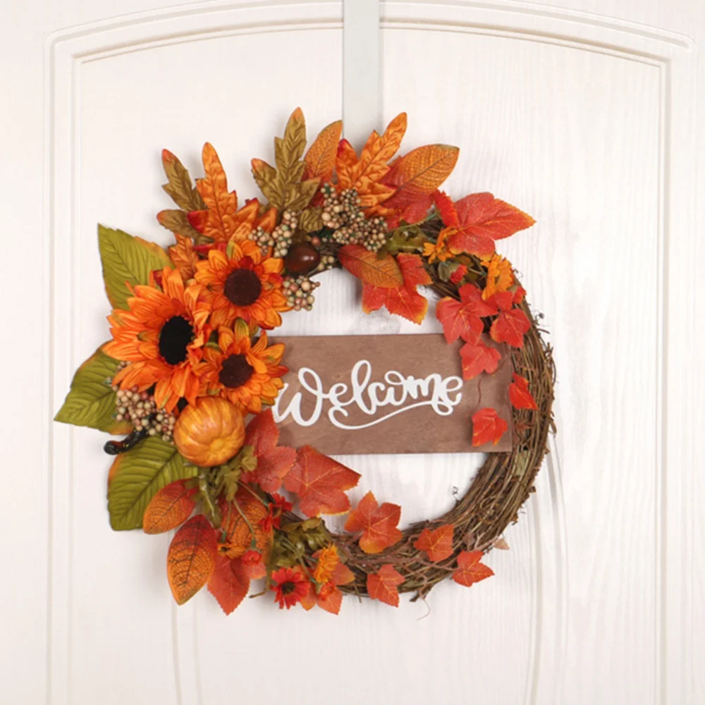 Maple Leaf Pumpkin Wreath, Halloween Simulation Wreath, Thanksgiving Day, Indoor Outdoor Front Door, Home Decoration, 40/45cm