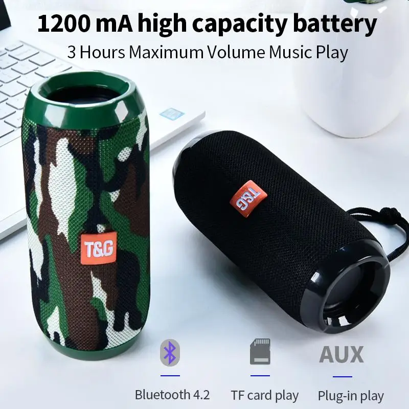 TG117 Bluetooth Speaker 1200mAh Waterproof Outdoor Portable Wireless Column Loudspeaker Box Support TF Card FM Radio Aux view 4