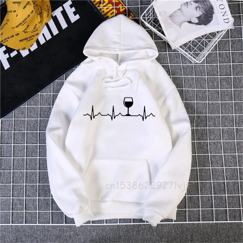 

Wine Heartbeat Print Hoodie Sweatshirts Women Long Sleeve O Neck HipHop Hoodies Ladies Pullovers Pullover Pocket Hooded Jacket