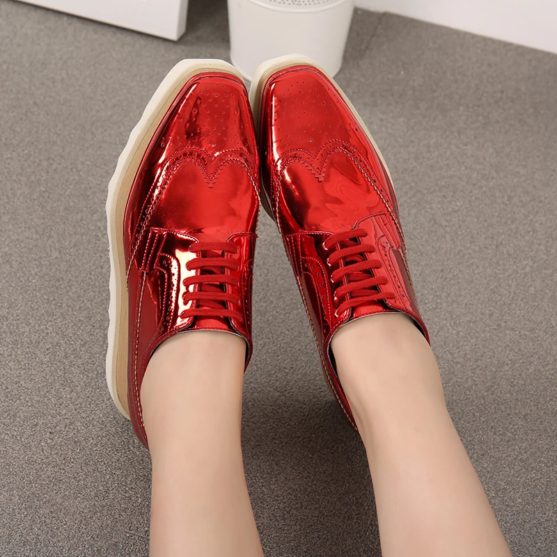 NEWEST Women Sneakers Genuine Leather Platform Black White Red Gold Casual Shoes Female Thick Bottom Star Style Breathable Shoes