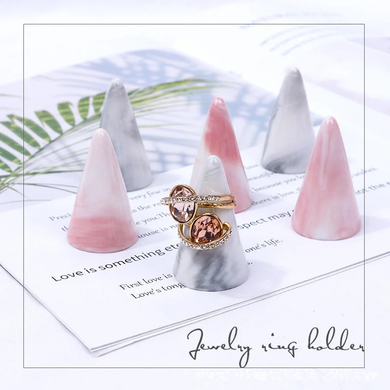 Jewelry display stand, ring stand, wooden marble cone-shaped ring holder, jewelry window display, jewelry photo props