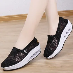 Lace Sneakers Women Hollow Vulcanized Shoes Sexy Lace Breathable Casual Footwear Wedges Shoe  2021 Summer Slip on Shoes Female