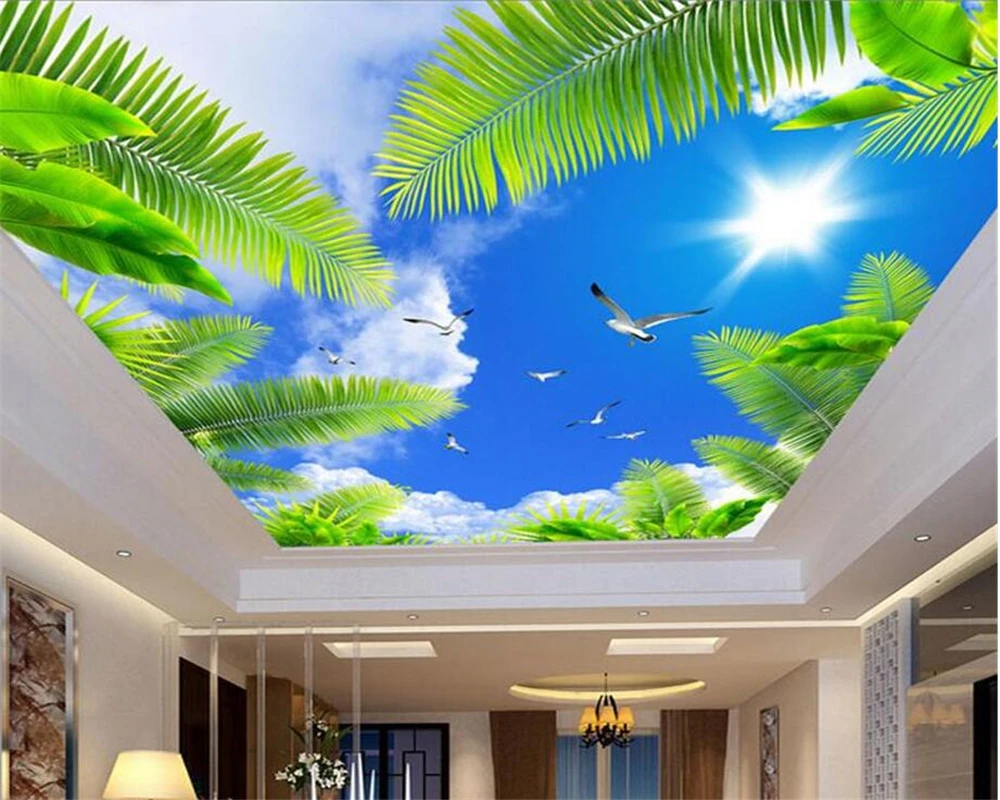 Beibehang Personalizzato murale 3d wallpaperforest cielo blu e nuvole bianche sospeso a soffitto sfondo muro di pittura decorativa обои