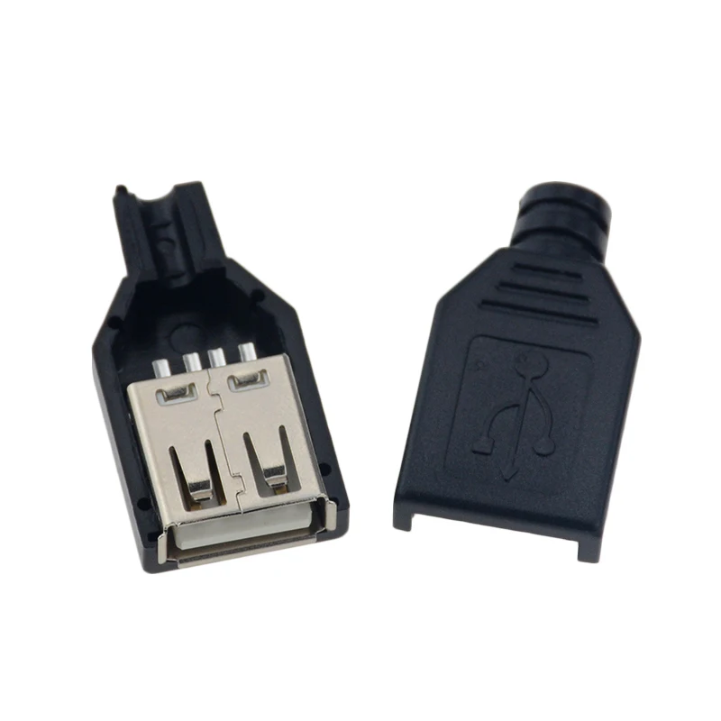 10pcs Type A Female USB 4 Pin Plug Socket Connector With Black Plastic Cover