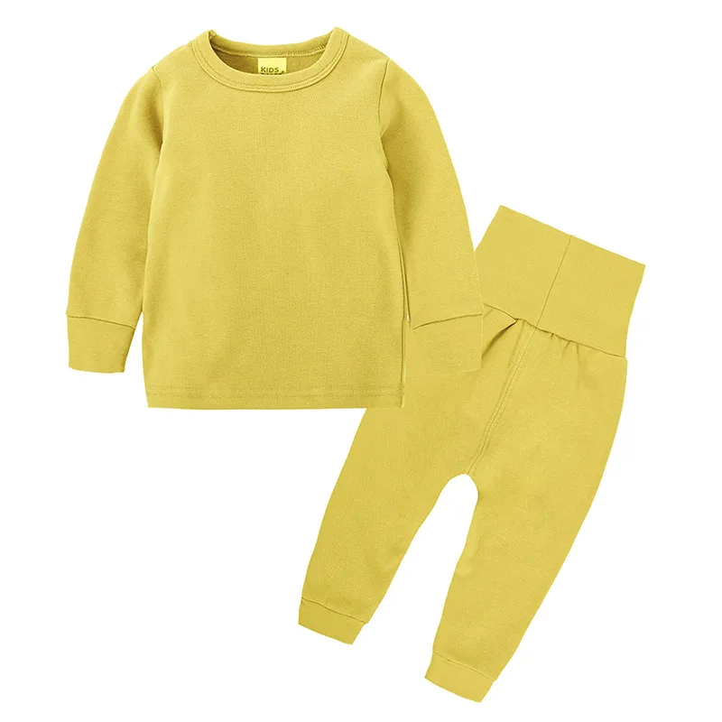 New Kids Clothing Set Boys Long Sleeves Pajamas Solid Cotton Fashion Sleepwear High Waist Pants Set Infant Thermal Nightgown