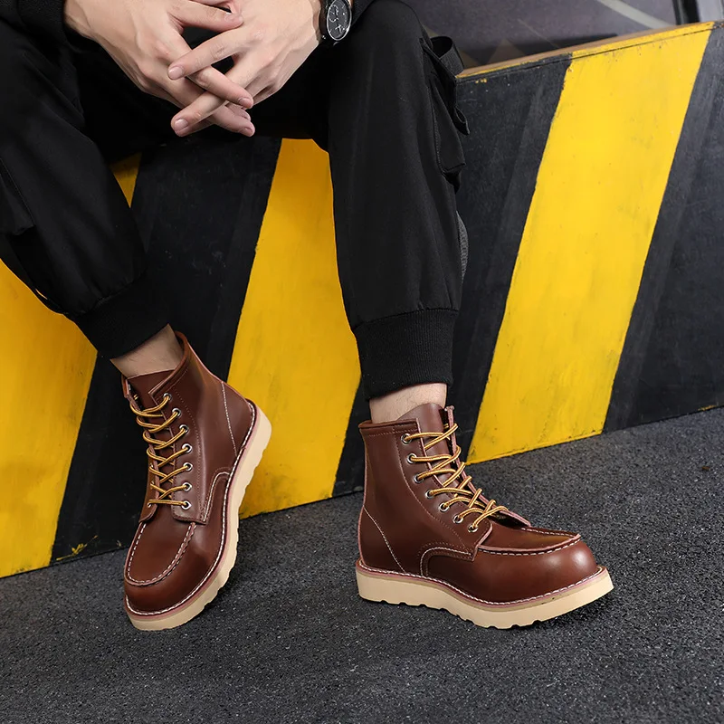 Vintage Men Boots  Genuine Leather Boots Wing Men Handmade Work Travel Wedding Ankle Boots Casual Fashion Boots Outdoor