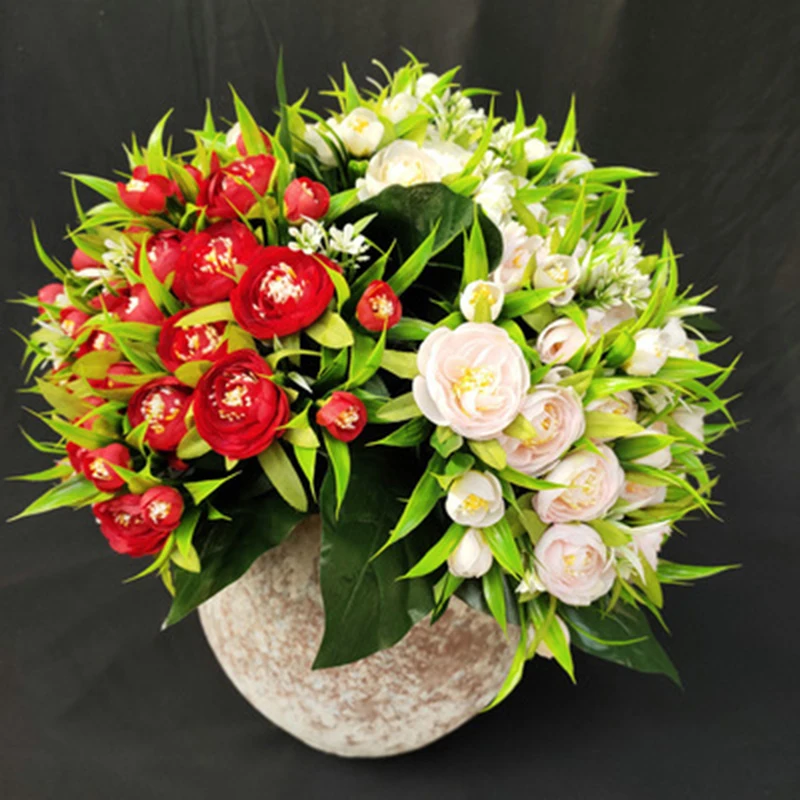 

36 Small Tea Roses Nordic Artificial Silk Flowers Wedding Atmosphere Home Decoration Table Bottles Inserted With Fake Bouquets