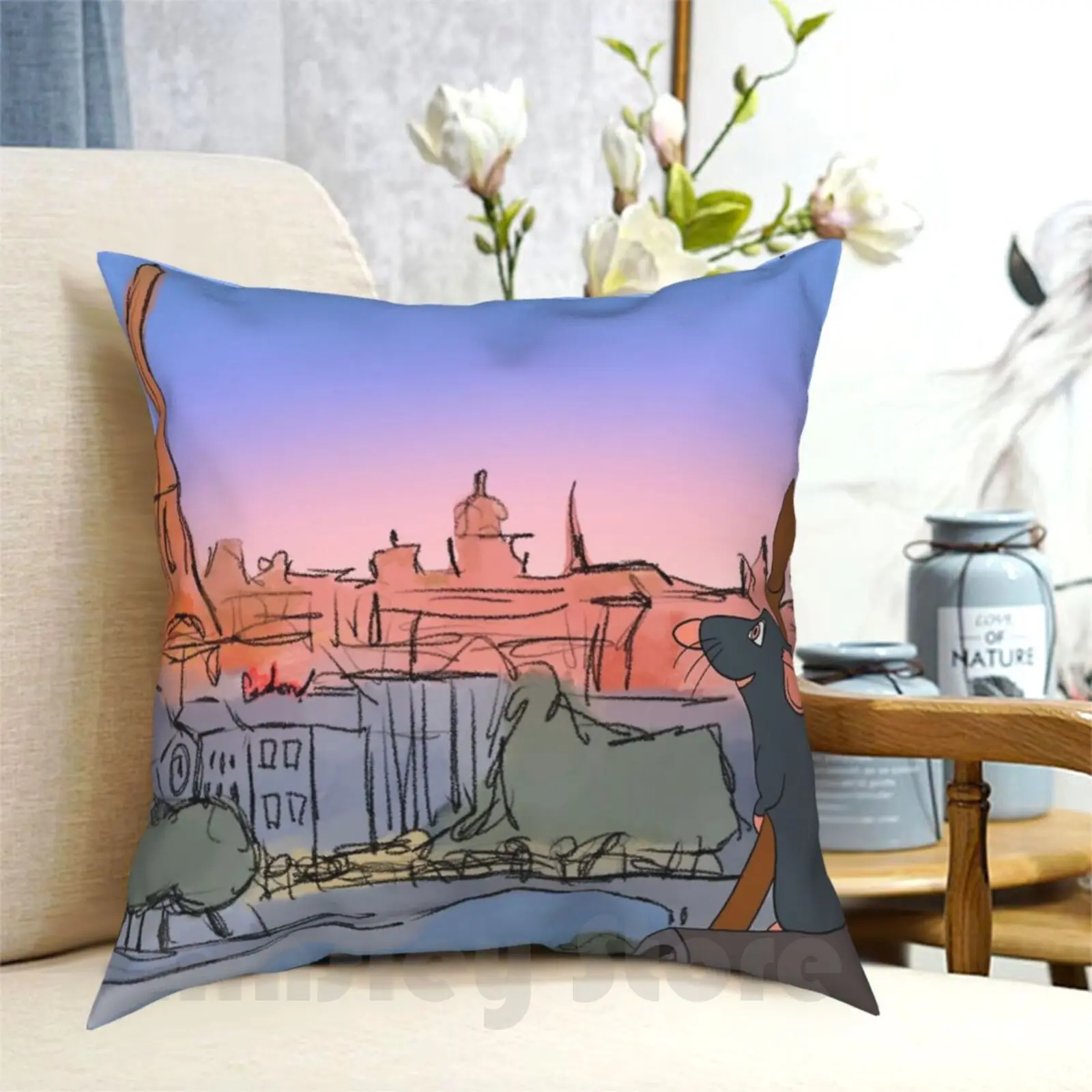 Ratatouille-Remy Pillow Case Printed Home Soft Throw Pillow Ratatouille Remy Pixar Paris Rat Rats Food World France