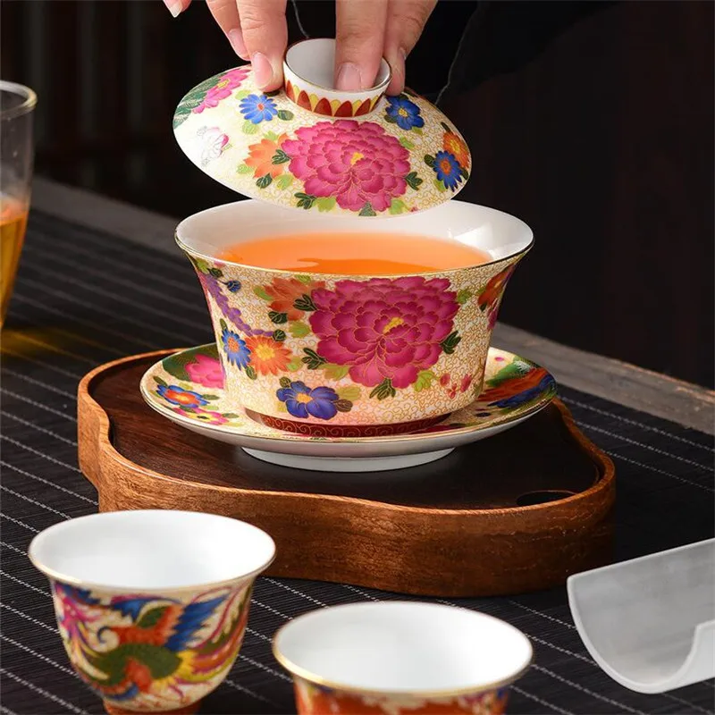 280ml Retro Dragon Phoenix Ceramic Gaiwan Teacup Handmade Tea Tureen Bowl Chinese Porcelain Teaware Drinkware Personal Cup Gift