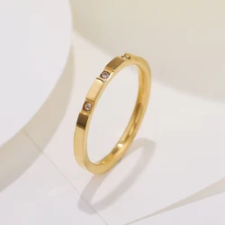 2mm Women's Stainless Ring with Rhinestone Korean Style Rings Gold Silver Color Accessories for Women Fashion Jewelry WC016
