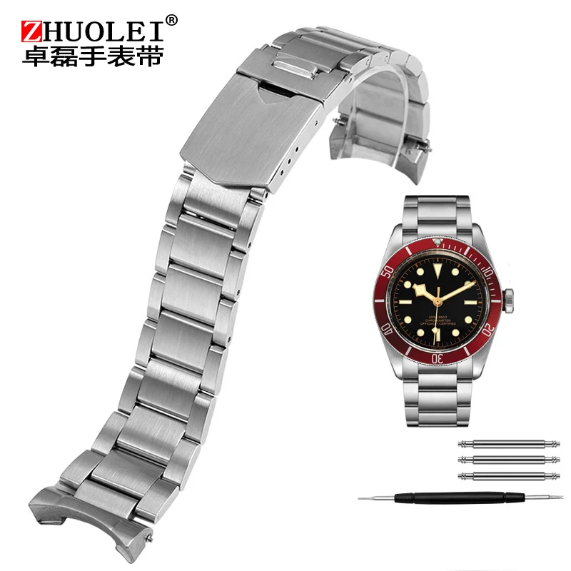 For Tudor Black Bay 79230 79730 Small red blue flower Heritage Watch Strap Wrist Bracelet 22mm Solid Stainless Steel Watchband