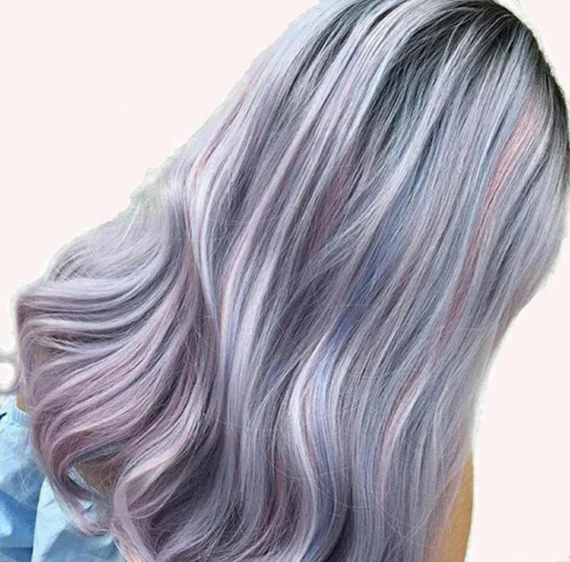 WUNDERLICHER W Frauen Medium Lange Lockige Perücken Natürliche Ombre Mixed Lila Schwarz Farbe Heat Resistant Haar Synthetische Perücke für Frauen