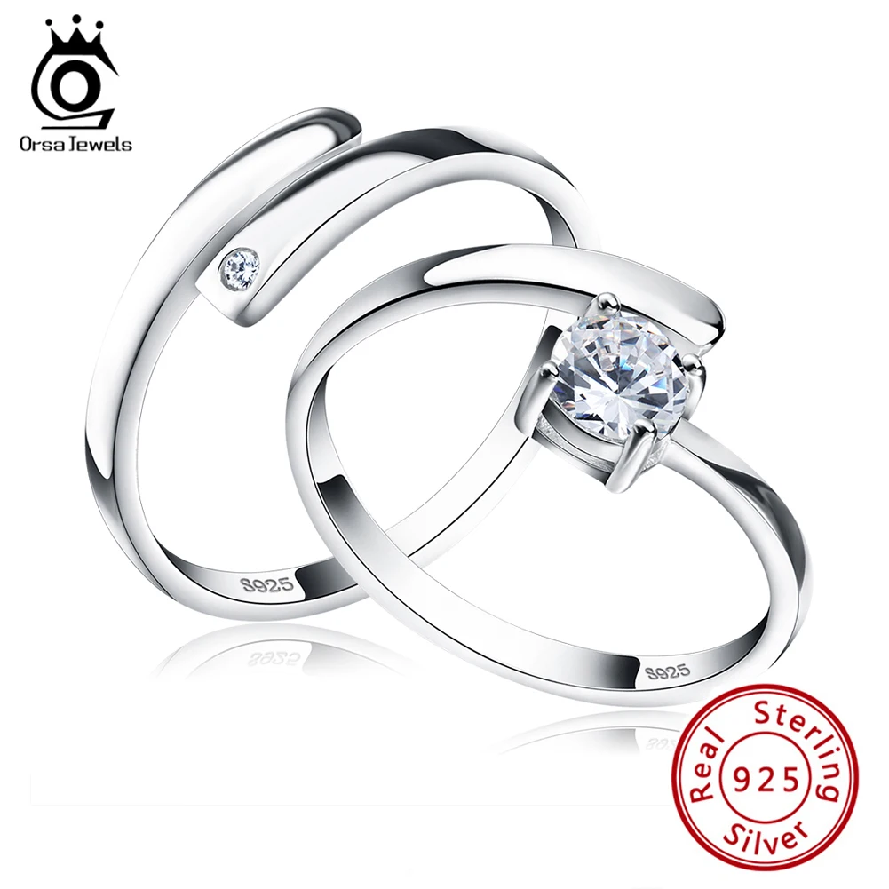 

ORSA JEWELS 925 Silver Ring Set with CZ Fine Jewelry for Women Men 2019 New Resizable Real 925 Sterling Silver Jewelry SR22