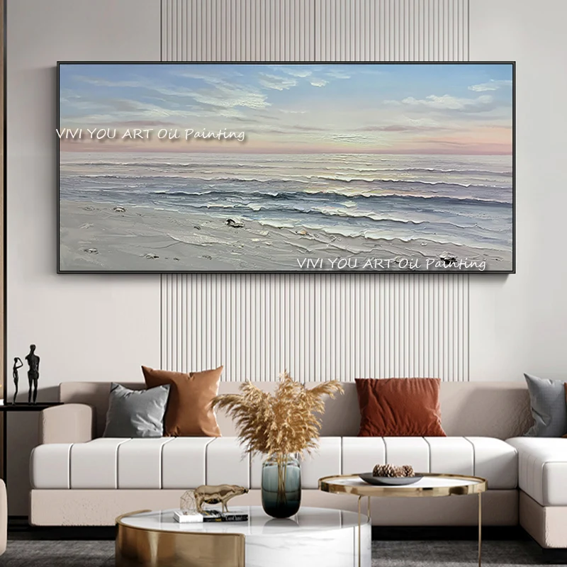

Large Size 100% handmade Modern Abstract Ocean Oil Painting Purple Blue Art Canvas Pictures for Living Room hotel wall Decor