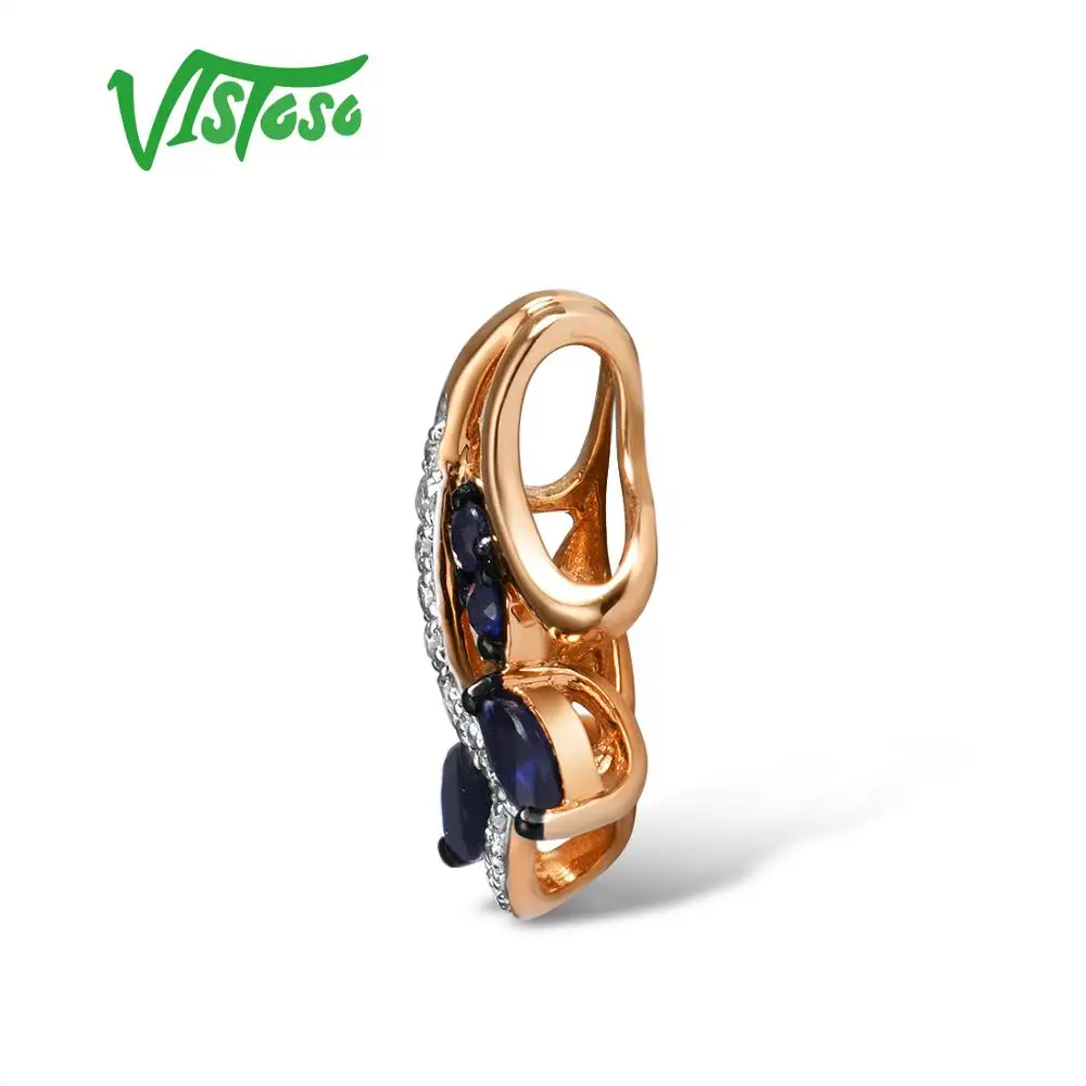 VISTOSO Gold Pendants For Women Authentic 14K 585 Rose Gold Sparkling Blue Sapphire Diamond Elegant Wedding Band Fine Jewelry