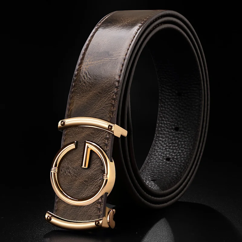 Coffee Fashion G letter Automatic Toothless buckle luxury brand Waist Strap genuine leather designer Business Men's  cowboy belt