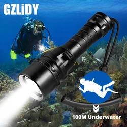 Potente linterna LED de buceo superbrillante T6/L2, antorcha subacuática profesional, lámpara de clasificación impermeable IP68 con batería 18650