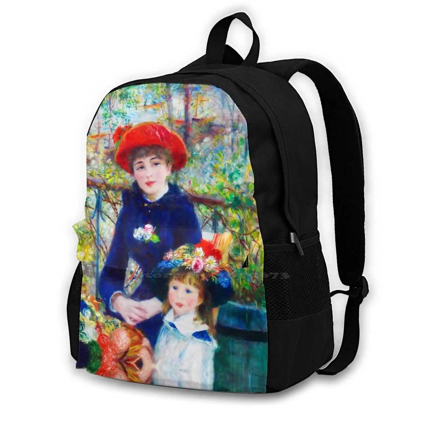 Two Sisters On The Terrace-Pierre Auguste Renoir ( Color Enhanced ) New Arrivals Unisex Bags Casual Bag Backpack Renoir Sisters