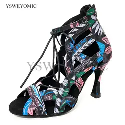 2021 afrikanische Farbe Denim Latin Dance Schuhe Neue Stil Weichen Dicker Einlegesohle Professionelle Salsa Bachata Latin Dance Schuhe Für Frauen