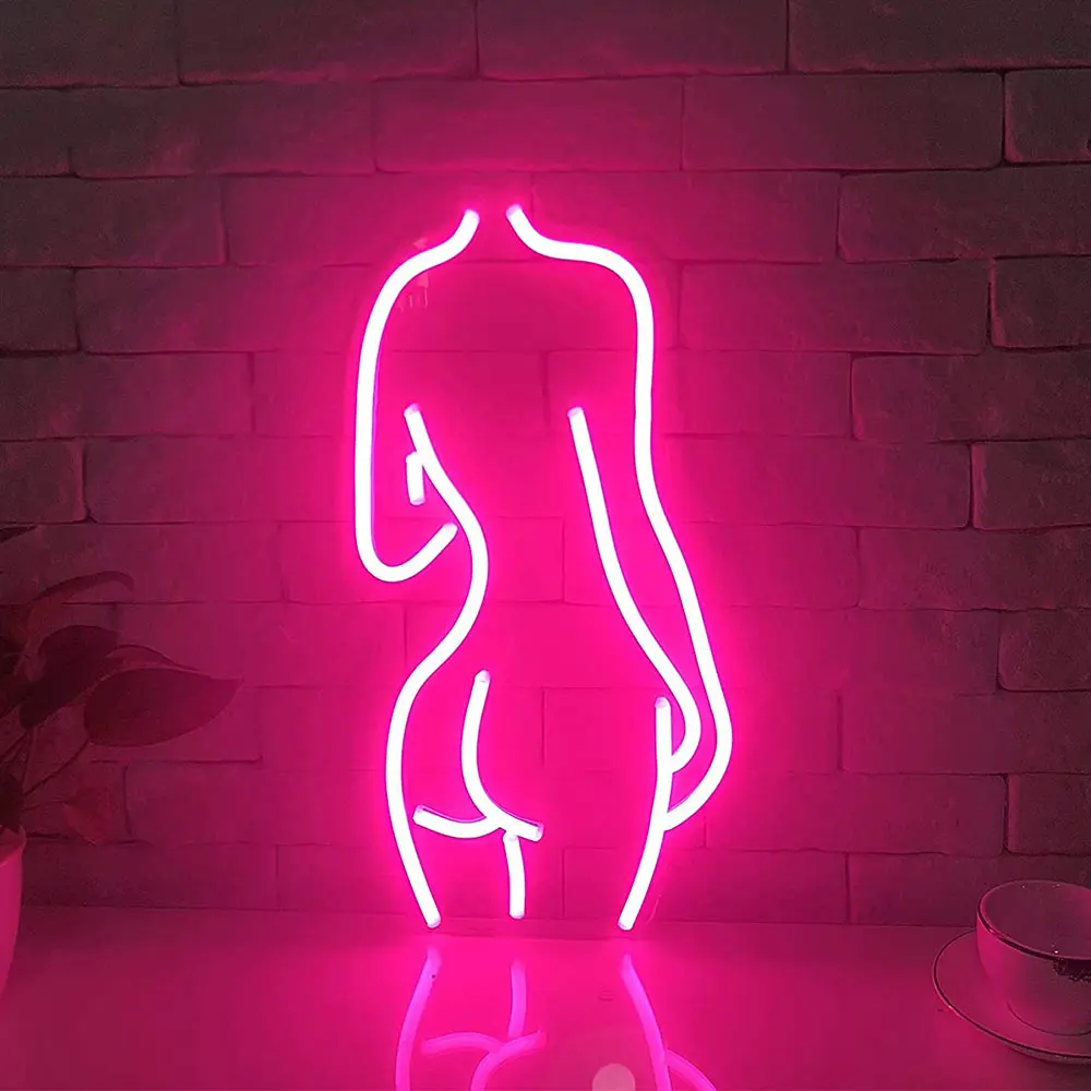 Lady Back LED Neon Sign โคมไฟศิลปะเบียร์บาร์ผับคลับ KTV ขนมขบเคี้ยวโป๊กเกอร์คาสิโนกฎบาร์เบียร์ Shop ตกแต่งโคมไฟ (สีชมพู)