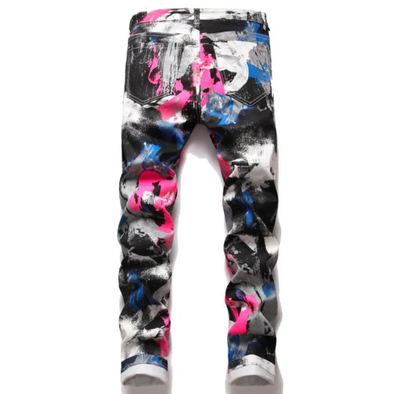 Jeans College graffiti 3D pour hommes, pantalons en denim en coton, coupe couvertes, streetwear hip hop, long et décontracté, fjwear masculin, mode