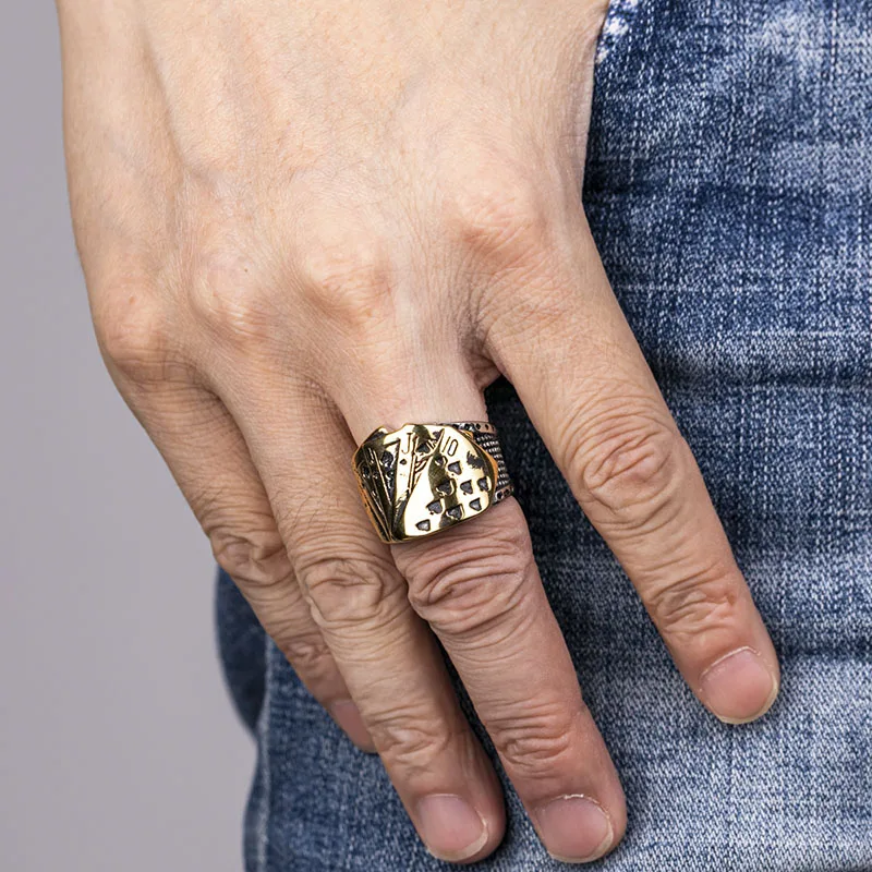 Rock Punk Titanium Stainless Steel Poker Rings For Men  Gothic God of Gambling Good Luck Signet Ring Jewelry Size 7 To 13