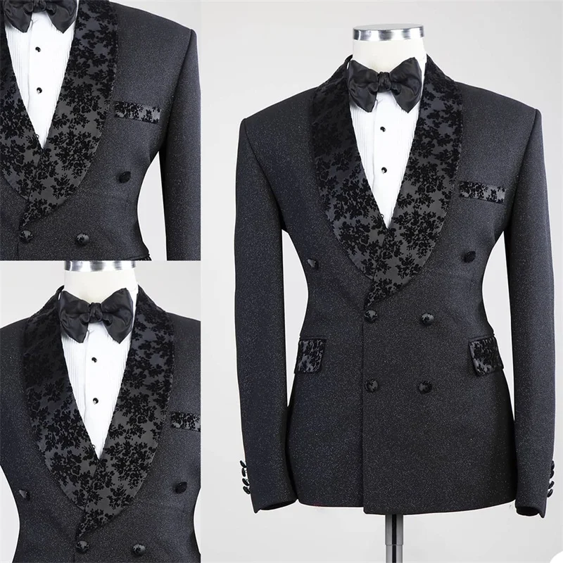 

One Pieces Printed Men Suits Cotton Groom Tuxedos Lapel Modern Formal Double Breasted Men Coat Custom Made Party Jacket
