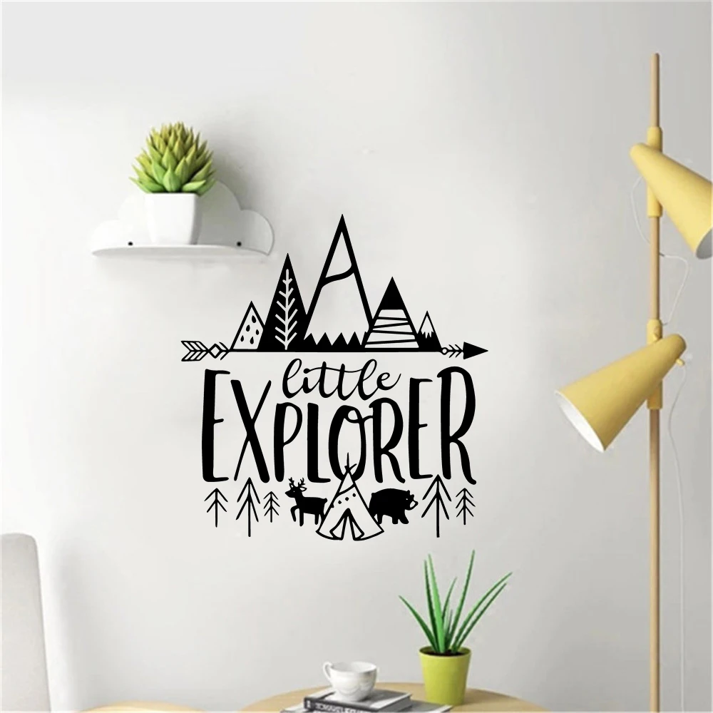 Nordic Little Explorer Vinyl Stickers Quotes for Kids Room Decor Adventure Wall Decals decoration boys Nursery Woodland Mural