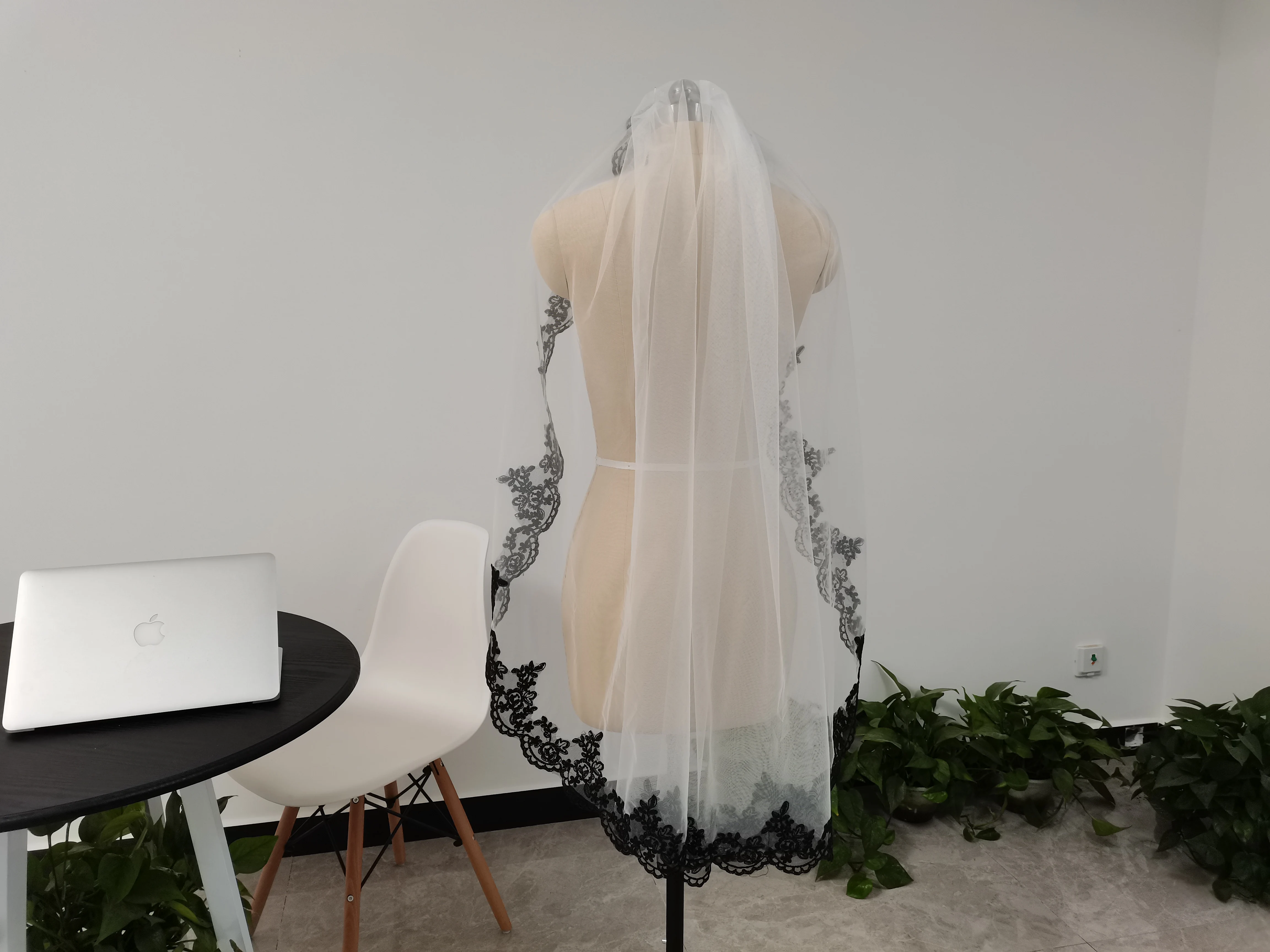 Voile de mariage en dentelle noire, blanc/ivoire, une couche, en tulle, avec peigne, accessoires de mariage