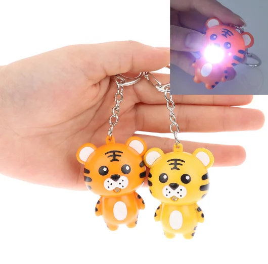 LED Luminous Sound Cartoon น่ารัก Tiger Keychain Key Ring Charm กระเป๋าจี้ Key Chain Keyring เครื่องประดับสำหรับผู้หญิงผู้ชายเด็ก