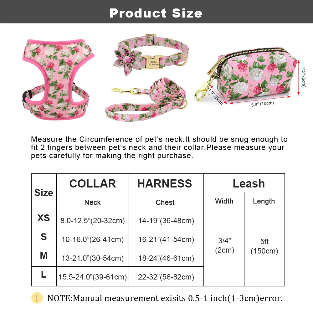 Personalized Nylon Dog Collar Leash Harness Poop Bag Set Adjustable Printed Dog Collars Harnesses For Small Medium Large Dogs