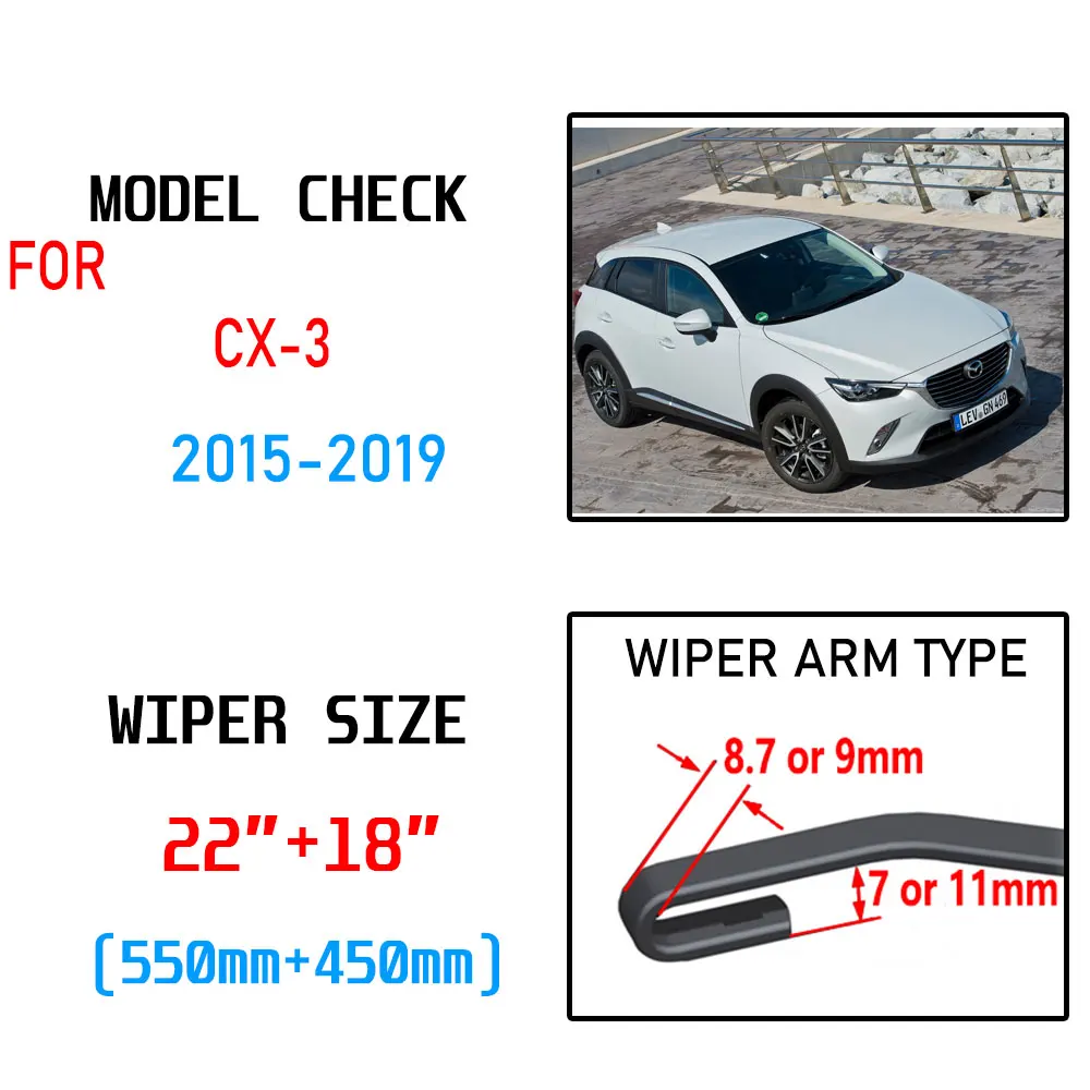 For Mazda CX-3 2015 2016 2017 2018 2019 CX3 CX 3 DK Accessories Car Front Windscreen Wiper Blades Brushes Cutter U Type J Hook