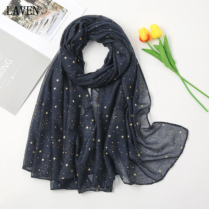 New Arrival Cotton Hijab Scarf Glitter Golden Star Plain Shawl Soft Scarves Women Muslim Turban Solid Headscarf Bandana 180*75cm