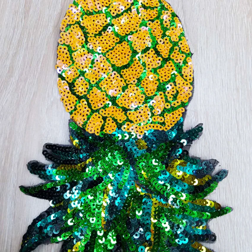 1 Piece Cheap Large Sequins Pineapple Patch Fashion Embroidered Applique Clothing Decoration Sew On Patch clothes applique