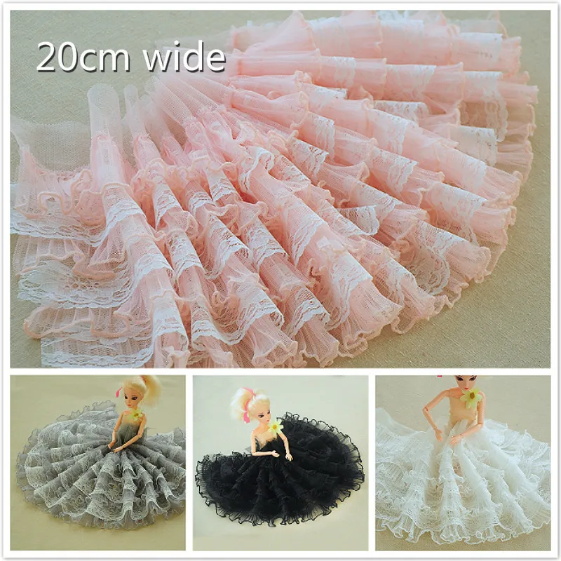 20cm Wide Multi-layer Organ Pleated Mesh Lace Fabric DIY Clothes Skirt Wedding Fast Sewing Toy Doll Dress Decoration Accessories