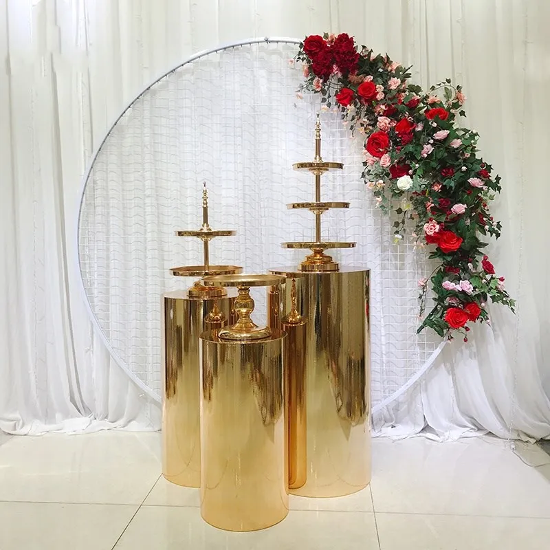 3pcs/set)Wedding Decoration gold mirror Plinth Stand Rose Gold Plinth For Event Party yudao412