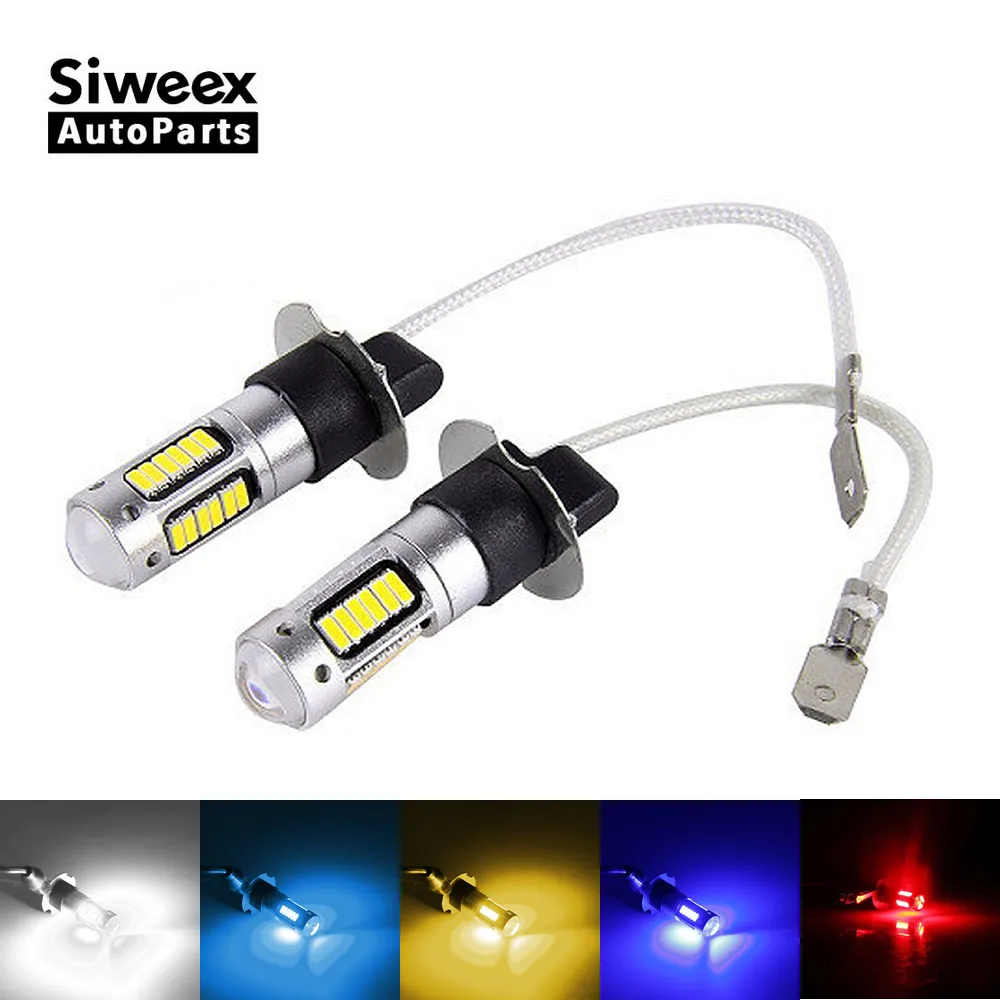 2Pcs H3 H1 W5W T10 White 4014 Chips 30 SMD High Power LED Fog Light Headlight Lamps Bulb Lens DC 12V