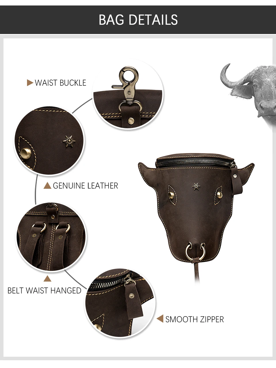Quality Leather men Vintage Coffee Travel Belt Fanny Waist Bag Pack Design Hook Bum Hip Bag 6\