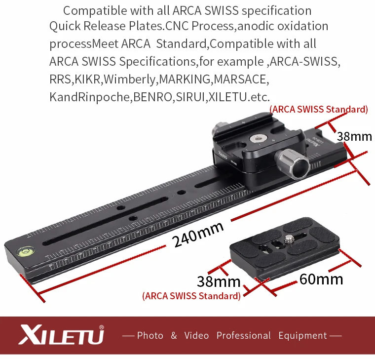 XILETU LCB-24B Verlängert Quick Release Platte Kit 240mm Nodal Rutsche Stativ Schiene Multifunktionale Universal Track Dolly Slider – Detail 3