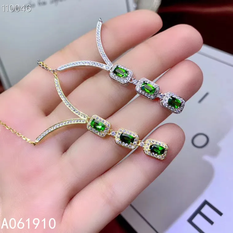 

KJJEAXCMY boutique jewelry 925 sterling silver inlaid Natural Diopside trendy pendant Female supports detection popular