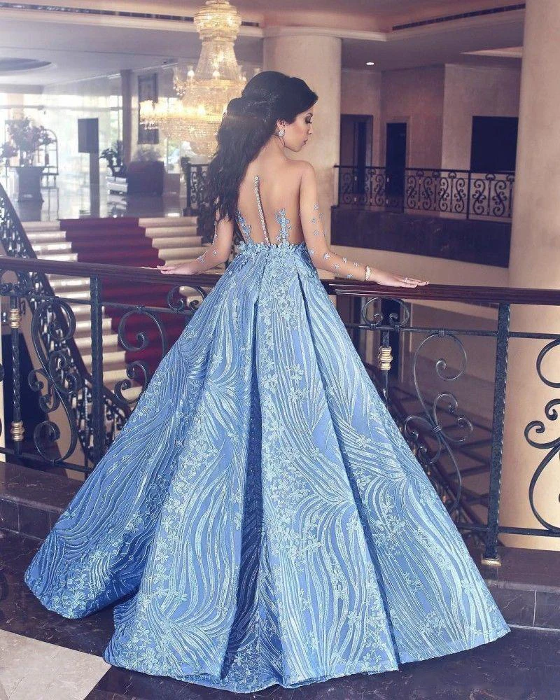 2023 Arabic Mermaid Prom Formal Dresses With Detachable Train Sheer Long Sleeve Evening Gown Lace Appliqued Pageant Party Dress