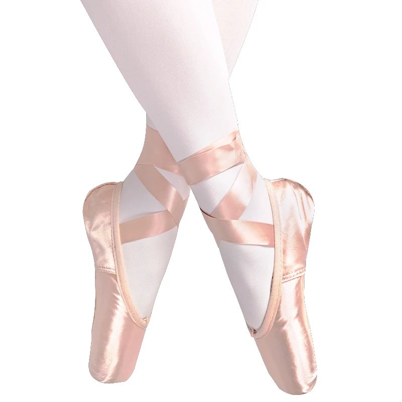 Professional Pink Satin Ballet Shoes for Girls, Pointe Toe, Pointe, Silk Ribbon, Toe Pad, New