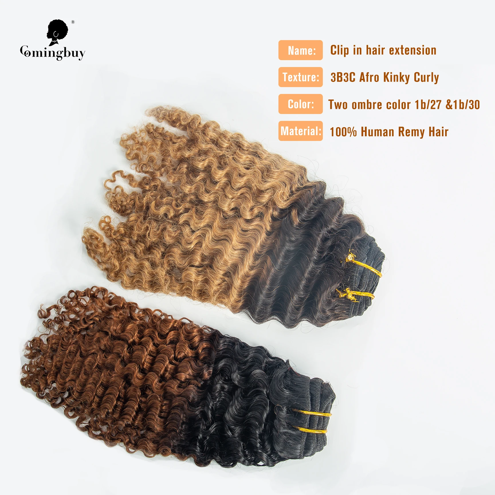 Afro Kinky Curly Clip In Human Hair Extensions 4B 4C/3B 3C Ombre Color 1B/27 and 1B/30 100% Human Remy Hair Clip Ins Comingbuy