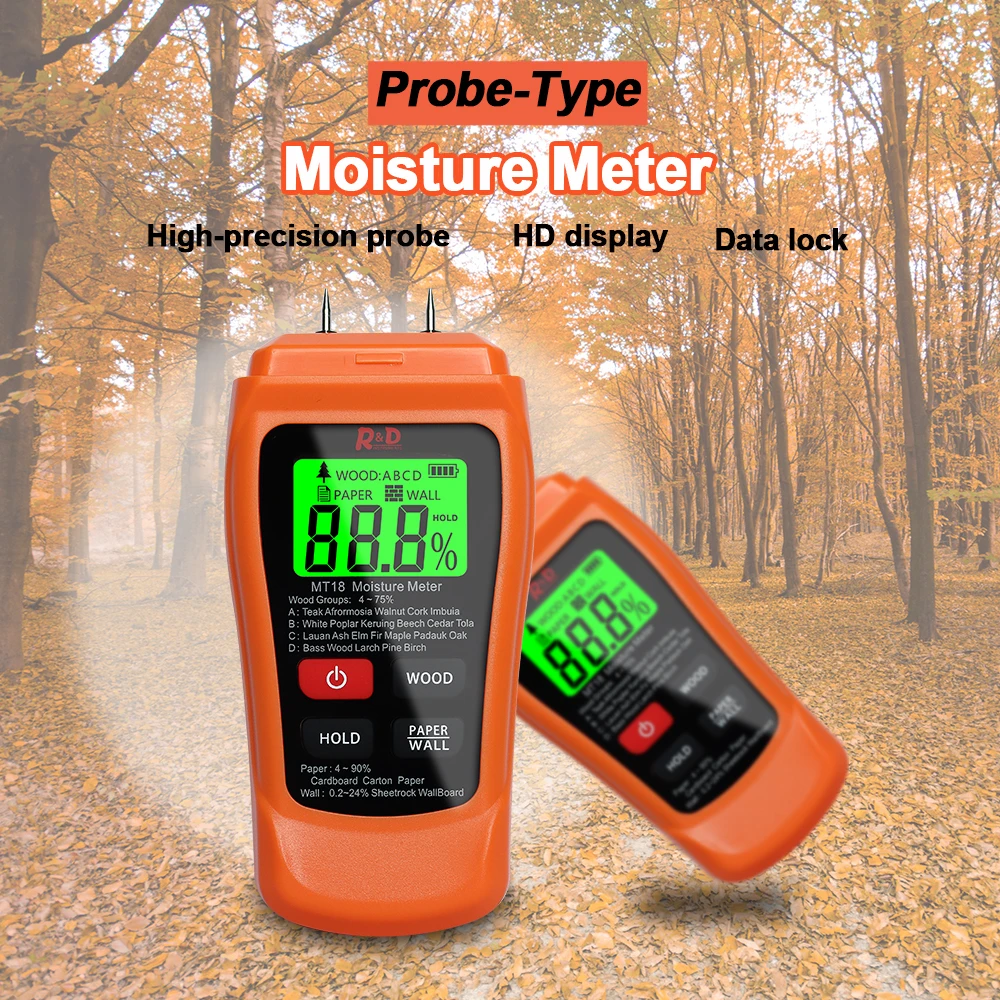 NEW MT-18 Orange 0-99.9% Two Pins Digital Wood Moisture Meter Paper Humidity Tester Wall Hygrometer Timber Damp Detector